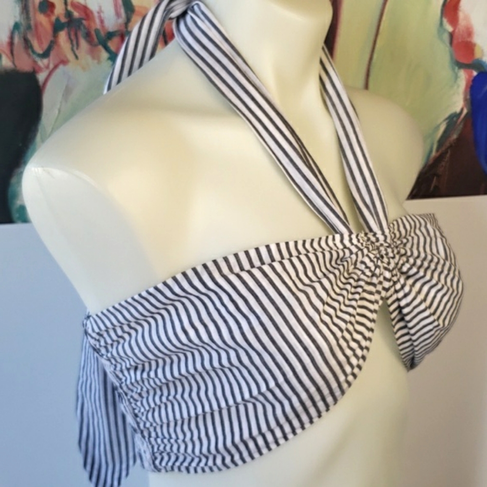 Mara Hoffman Swim striped 100% organic cotton M/I India beach halter w/ bow tie